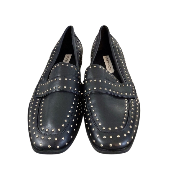 Chelsea & Violet Black Studded Loafers Women's Black And Silver Flats Size 6.5 - Picture 2 of 9
